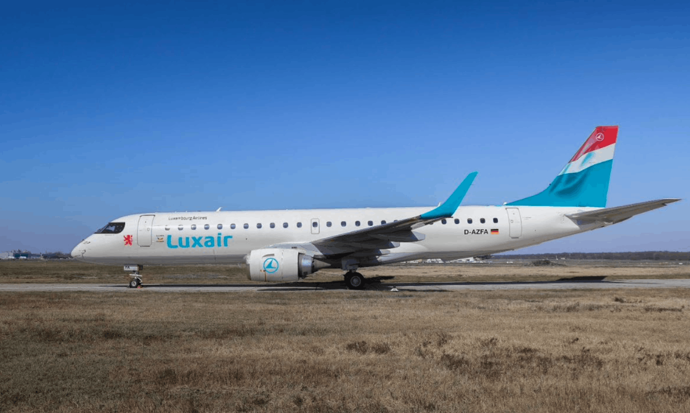 Luxair will lease a second aircraft from German Airways, an Embraer E190, that will fly in from Luxembourg to various intra-European connections. (Photo: Luxair)
