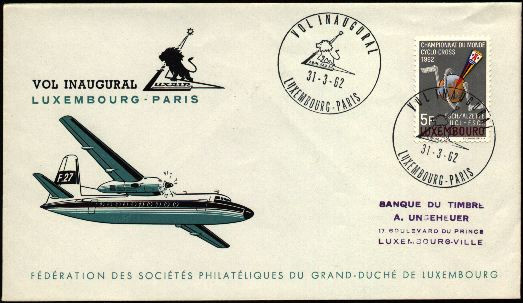 The first flight was a real event, as this special postmark issued in its honour shows.
 (Photo: LuxairGroup)