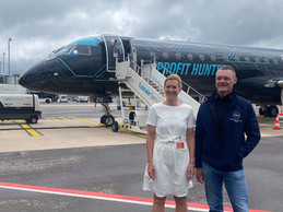 Marie-Louis Philippe, Embraer’s vice president sales & marketing Europe, and Luxair CEO Gilles Feith, seen at Findel airport, 12 July 2024. Photo: Maison Moderne