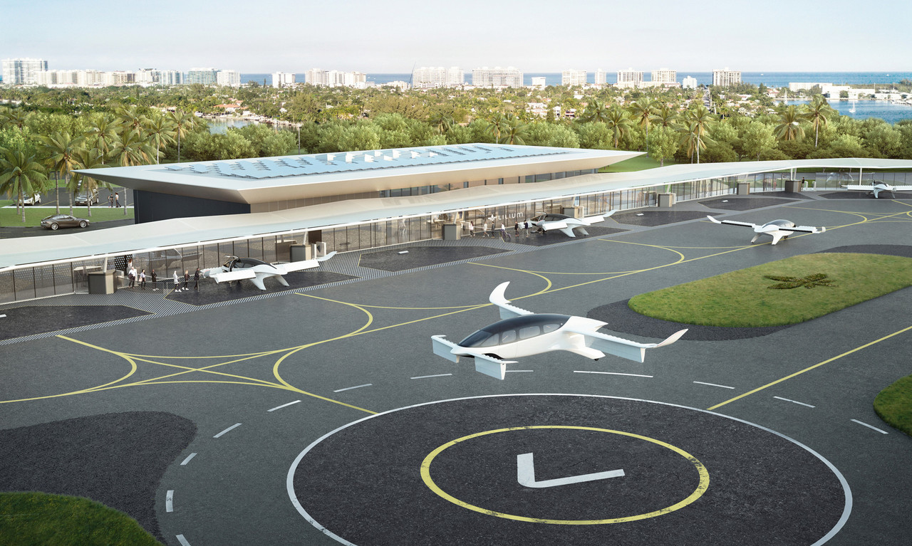 A rendering of a Lilium vertiport in Florida in conjunction with Ferrovial Lilium