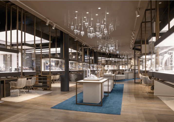 Le concept-store Windeshausen est agencé telle une rue commerçante, dans laquelle les clients progressent entre les corners de chaque marque. (Crédit: Maison Moderne)