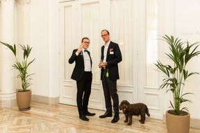 Benoit de Biolley (Lone Star Capital Investments, right) at a gala dinner to launch EY Luxembourg's 2023 attractiveness survey, held at the Cercle Cité on 15 June. Photo: Romain Gamba/Maison Moderne