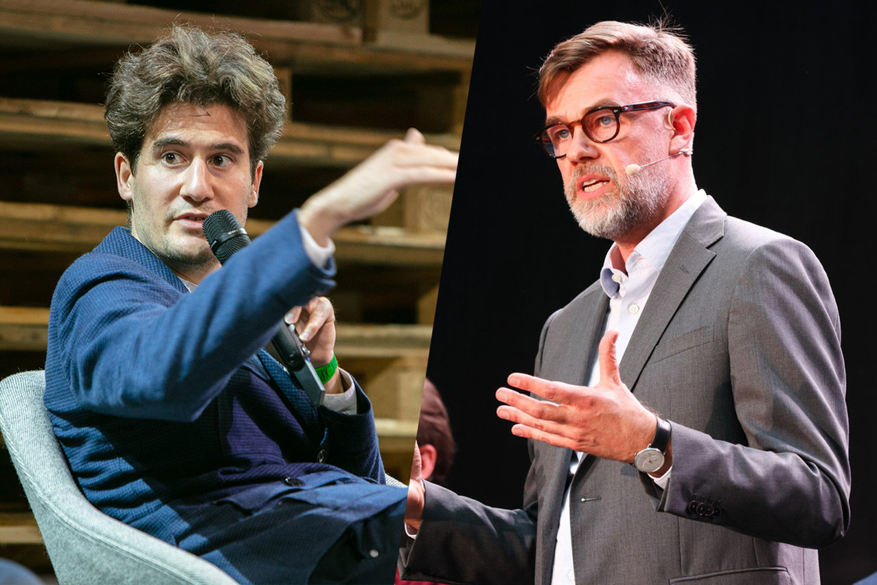 Pour le ministre de l’Économie, Franz Fayot (LSAP), ici à droite, et Max Leners, candidat aux législatives, une nouvelle étape s’impose après la double stratégie présentée en 2019 par le Premier ministre, Xavier Bettel (DP), et son ministre de l’Économie, Étienne Schneider. (Photos: Eva Krins/Maison Moderne/archives)