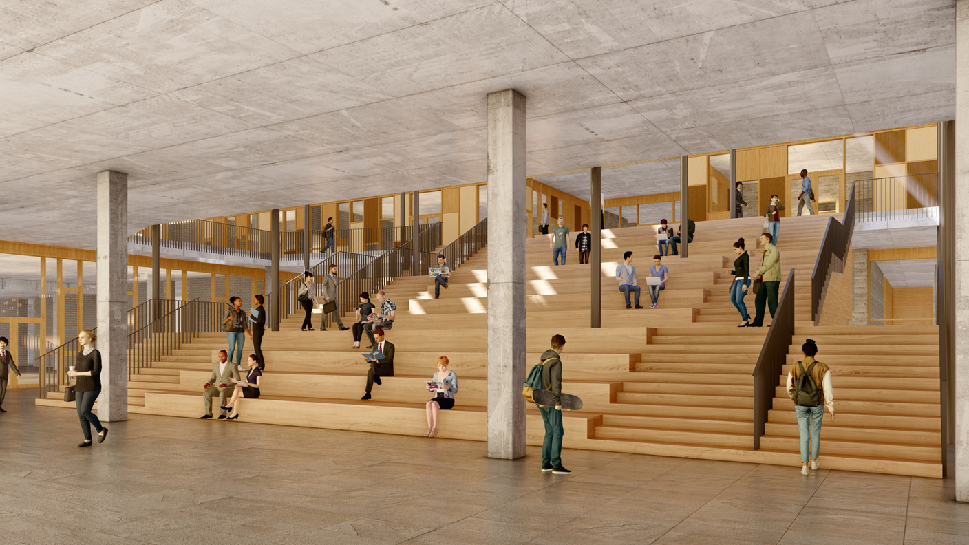 A vast atrium will encourage exchanges between students from different disciplines. Illustrations: STDM