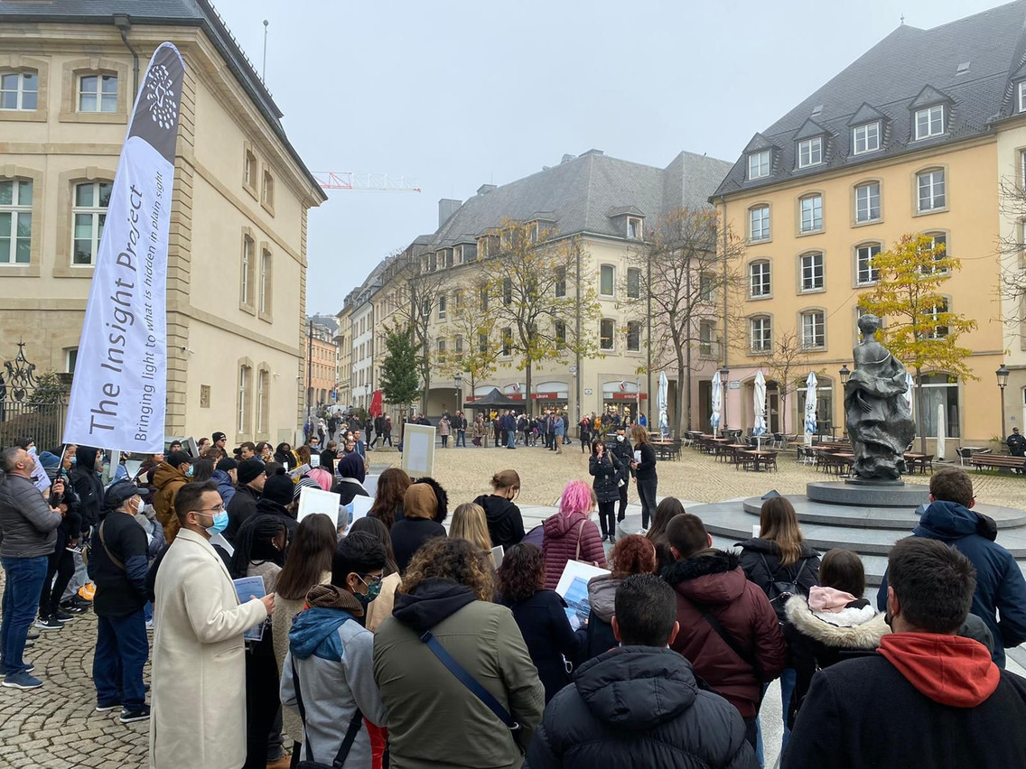 Participants from the last human trafficking event organised by The Insight Project at the Place de Clairefontaine in Luxembourg. The Insight project