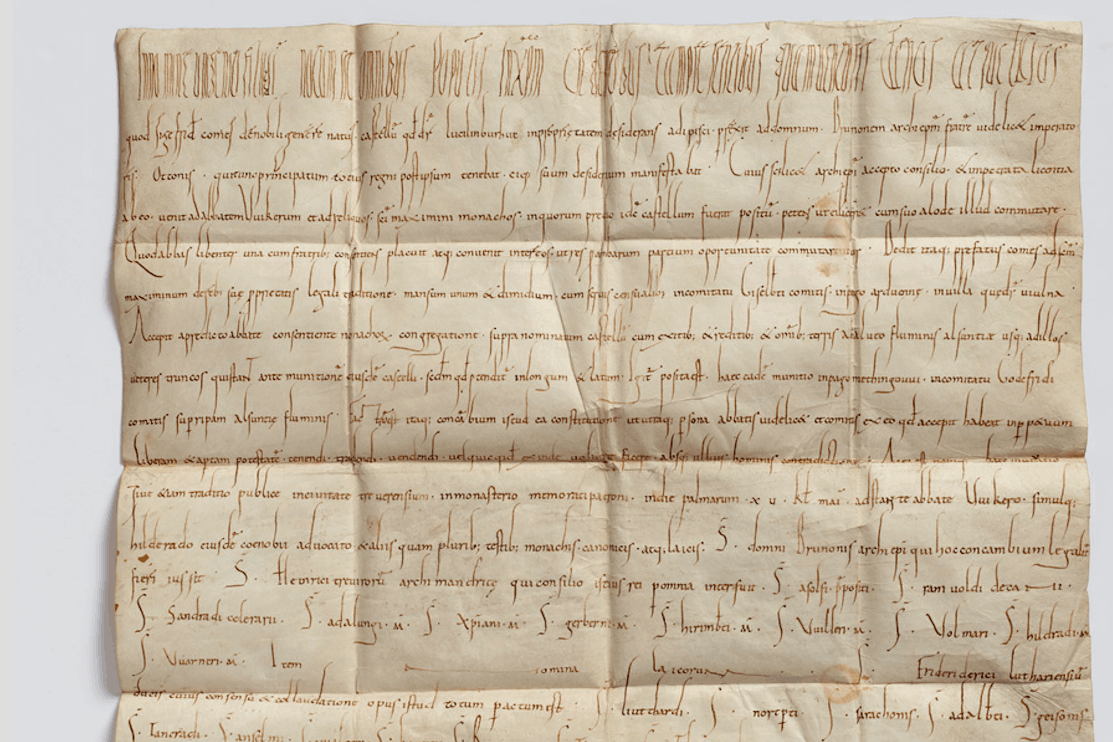 La charte d’échange de 963. Dépôt de la Ville de Trèves, Collection Lëtzebuerg City Museum. (Photo: Lëtzebuerg City Museum)