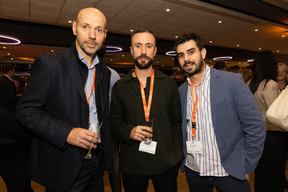 Xavier Linder, Arthur Holstaine and Mickael Pires (Jobs.LU) at the Paperjam Club’s 10x6 event on Luxembourg’s financial centre in 2035, held at the Kinépolis Kirchberg, 19 November 2024. Photo: Eva Krins/Maison Moderne