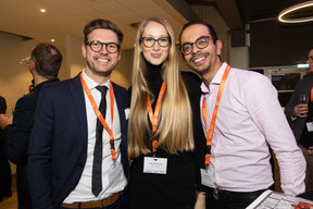 Bruno Van de Vloet (Advisory Key), Yulia Kulakova (Aztec Group) and Mehdi Boutaib (Aztec Financial Services) at the Paperjam Club’s 10x6 event on Luxembourg’s financial centre in 2035, held at the Kinépolis Kirchberg, 19 November 2024. Photo: Eva Krins/Maison Moderne