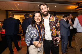Shia Rafael and Simon Schwall (OKO) at the Paperjam Club’s 10x6 event on Luxembourg’s financial centre in 2035, held at the Kinépolis Kirchberg, 19 November 2024. Photo: Eva Krins/Maison Moderne