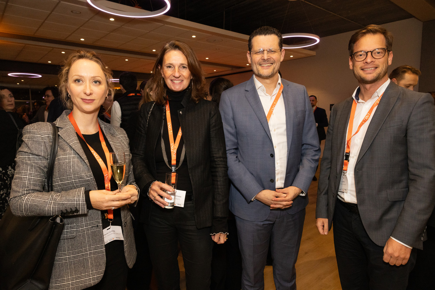 Marchi Claire (Autopolis Van Mossel Group), Pascale Kauffman (Apollo Strategists), Adel Nabhan (Banque Degroof Petercam) and Lou Weis (Apollo Strategists) at the Paperjam Club’s 10x6 event on Luxembourg’s financial centre in 2035, held at the Kinépolis Kirchberg, 19 November 2024. Photo: Eva Krins/Maison Moderne