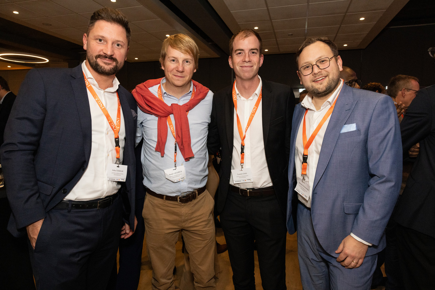 Arthur Ciesielski, Aymeric Leclercq, Corentin Louis, Sebastian Goldammer (United International Management) at the Paperjam Club’s 10x6 event on Luxembourg’s financial centre in 2035, held at the Kinépolis Kirchberg, 19 November 2024. Photo: Eva Krins/Maison Moderne