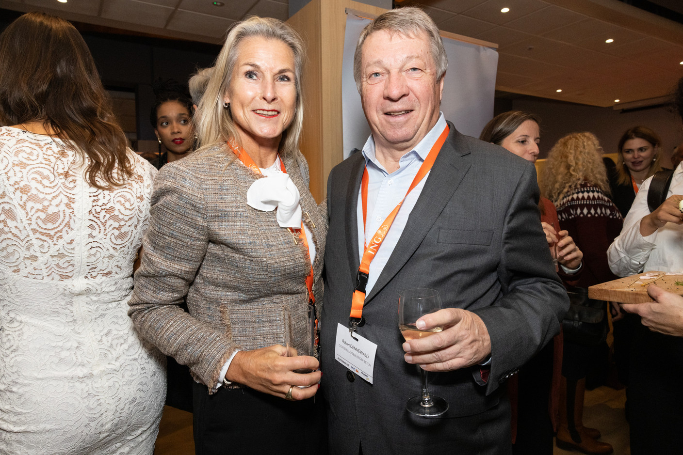 Simône Van Schouwenburg (Spuerkeess) and Robert Dennewald (Contern Lëtzebuerger Beton) at the Paperjam Club’s 10x6 event on Luxembourg’s financial centre in 2035, held at the Kinépolis Kirchberg, 19 November 2024. Photo: Eva Krins/Maison Moderne