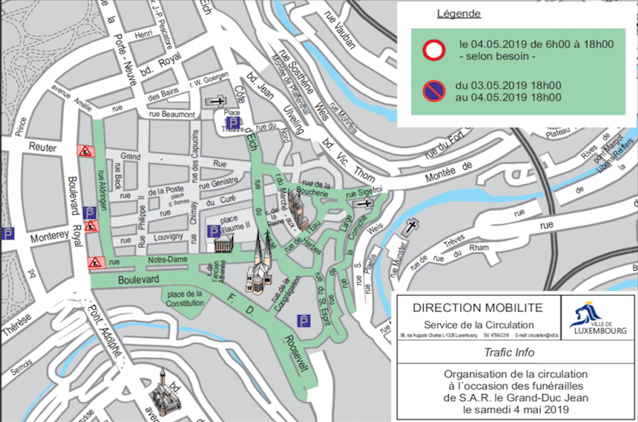 Une partie de la Ville - Haute sera fermée à la circulation dès ce jeudi 18h et jusqu ’à  samedi 18h. (Plan: Ville de Luxembourg)