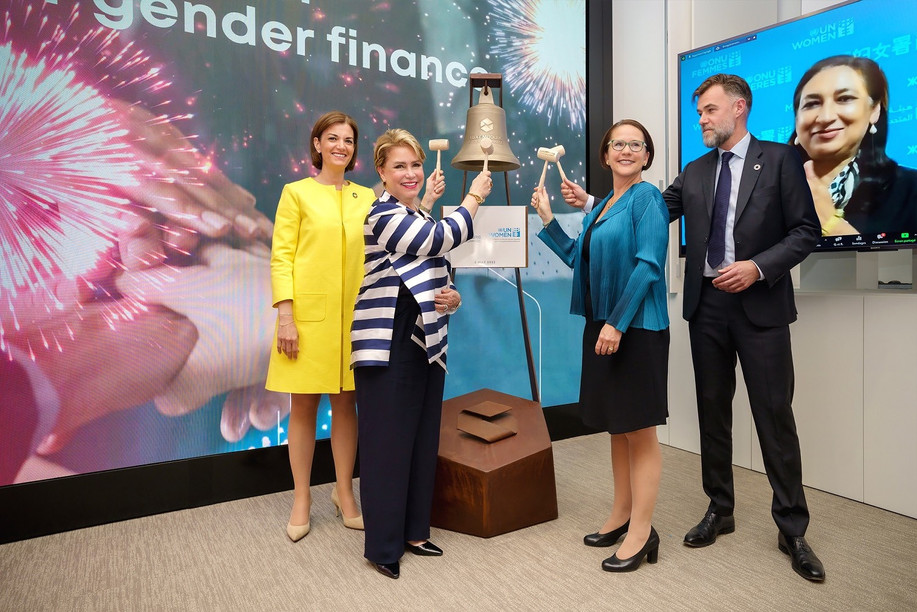 A cooperation agreement between the Luxembourg Stock Exchange and UN Women was announced on 5 May 2022 in the presence of the bourse’s CEO Julie Becker, Grand Duchess Maria Teresa, minister of finance Yuriko Backes and minister of economy Franz Fayot. Photo: Luxembourg Stock Exchange