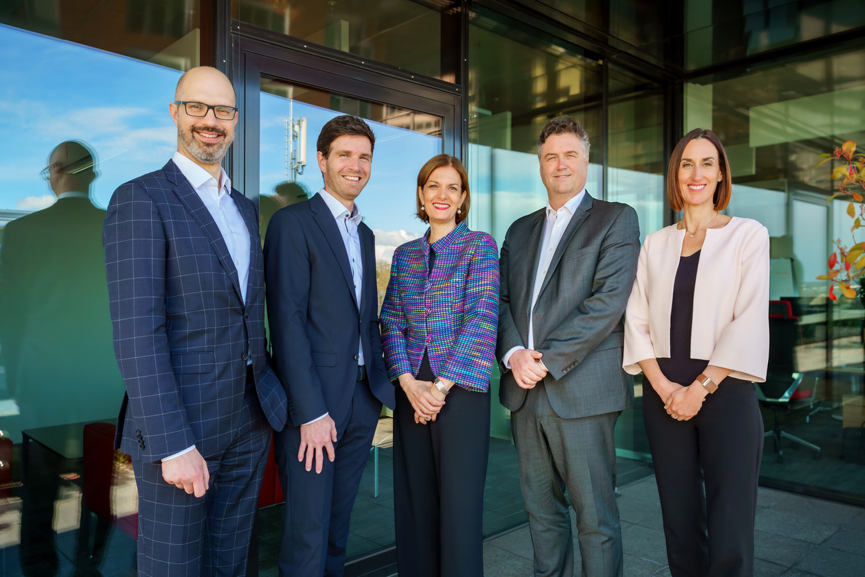 Maxime Aerts (CIO), Pierre Schoonbroodt (deputy CEO and CFO), Julie Becker (CEO), Arnaud Delestienne (CCO) and Laetitia Hamon (COO). (Photo: Luxembourg Stock Exchange)
