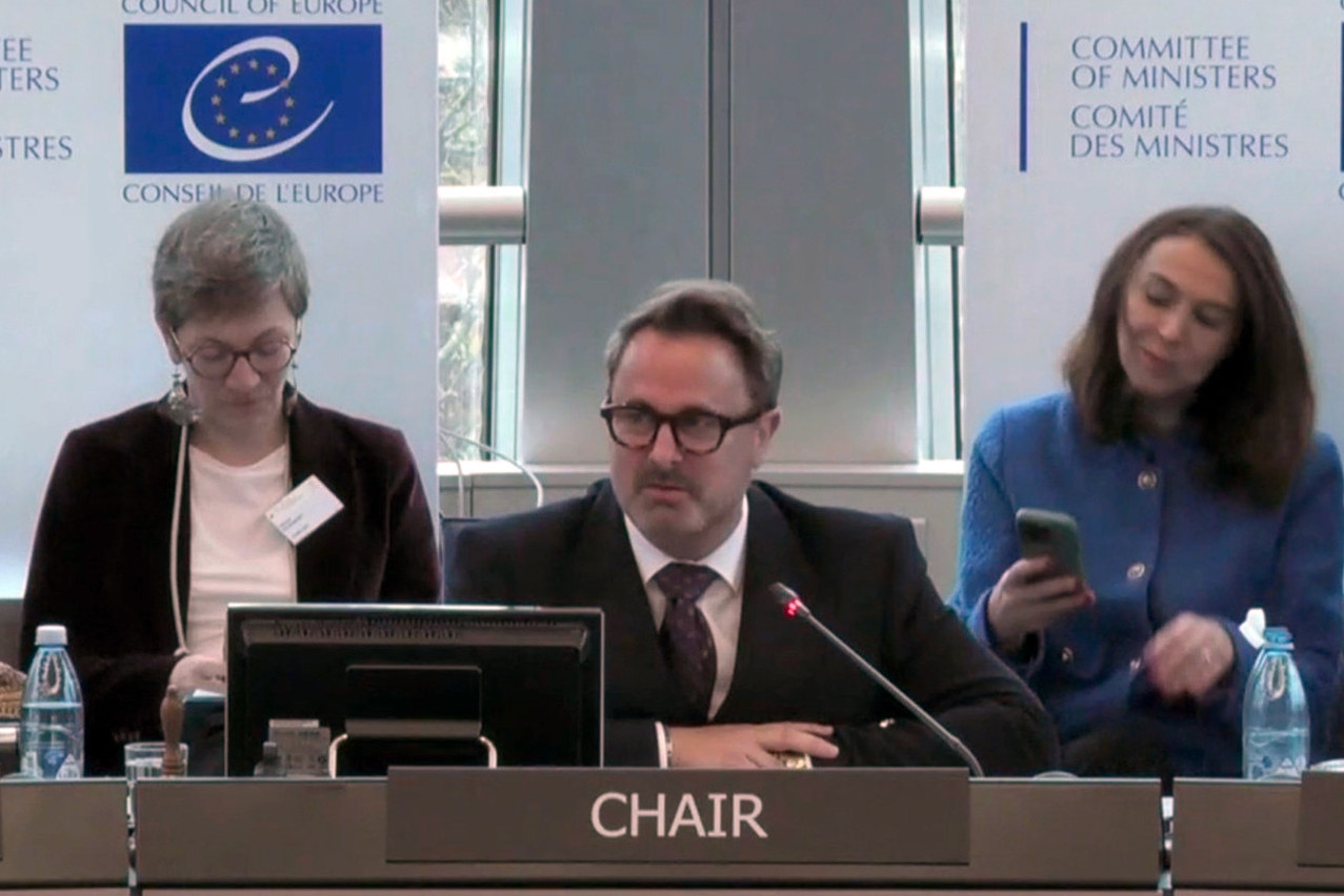 Luxembourg’s deputy prime minister Xavier Bettel (DP) officially took over as chairman of the Committee of Ministers of the Council of Europe on 13 November 2024.  (Photo: Screenshot of the handover meeting)