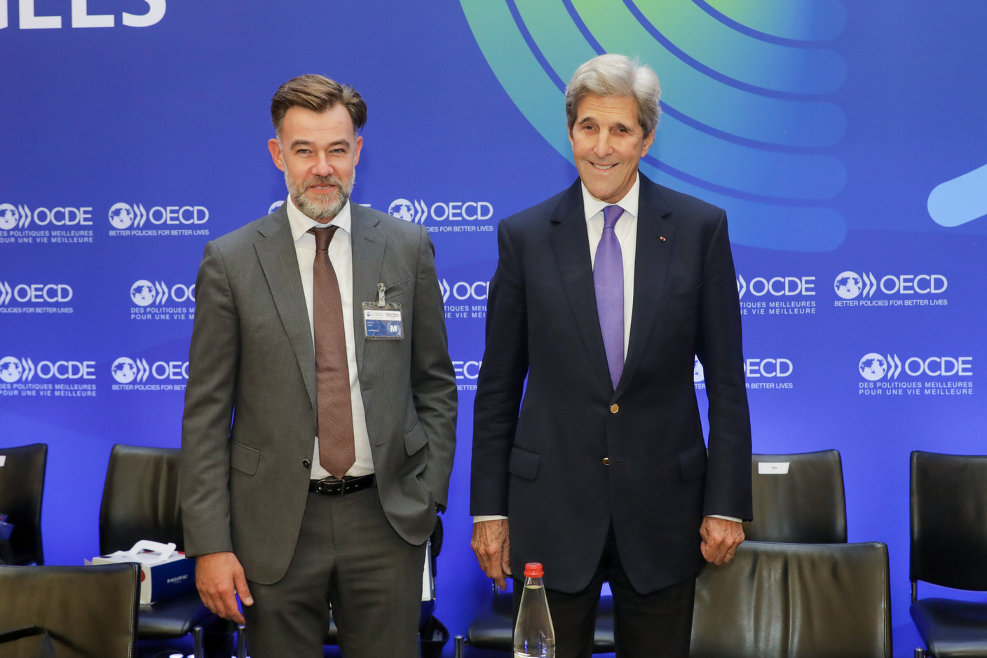 (from l. to r.) Franz Fayot, Minister of the Economy; John Kerry, Special Envoy of the President of the United States of America on Climate Change (chairing the Council meeting at ministerial level) SIP/LUC DEFLORENNE