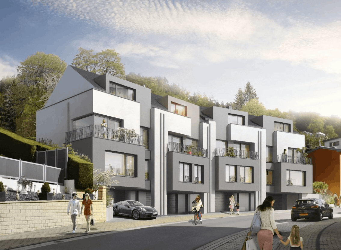 An artist’s impression of the four crowdfunded homes in Lintgen situated 20 minutes to the north of Luxembourg city. Image credit: Qubic Group 