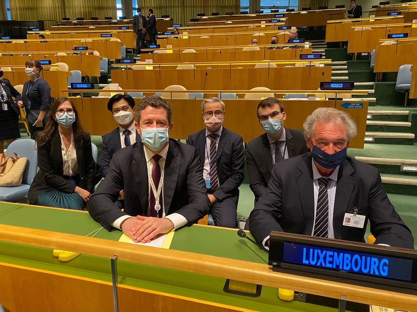 The Luxembourg delegation, led by foreign minister Jean Asselborn (far right) during the vote at the UN on Thursday MAEE