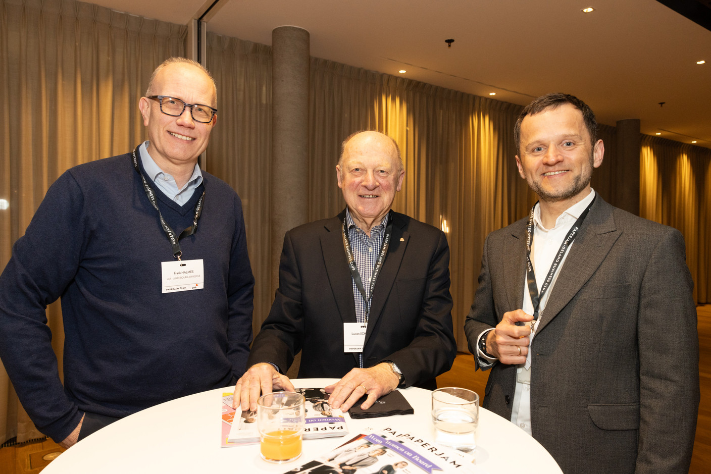 Frank Halmes (Luxembourg Air Rescue), Lucien Schummer and Adam Tymofiejewicz (PWC Luxembourg) at the “Quel aéroport pour demain?” roundtable, held at PWC Luxembourg, 27 February 2025. Photo: Eva Krins/Maison Moderne