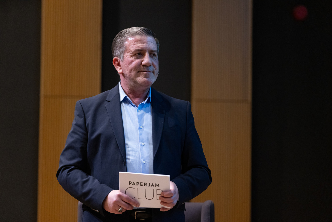 Thierry Labro (Paperjam) at the “Quel aéroport pour demain?” roundtable, held at PWC Luxembourg, 27 February 2025. Photo: Eva Krins/Maison Moderne