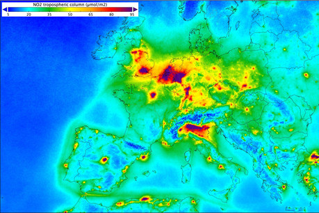 La lutte contre la pollution au NO2, repéré par le satellite Sentinel-5 P, est une des applications possibles des données de Copernicus que la LSA va proposer à de nouveaux acteurs économiques. (Photo: Copernicus)