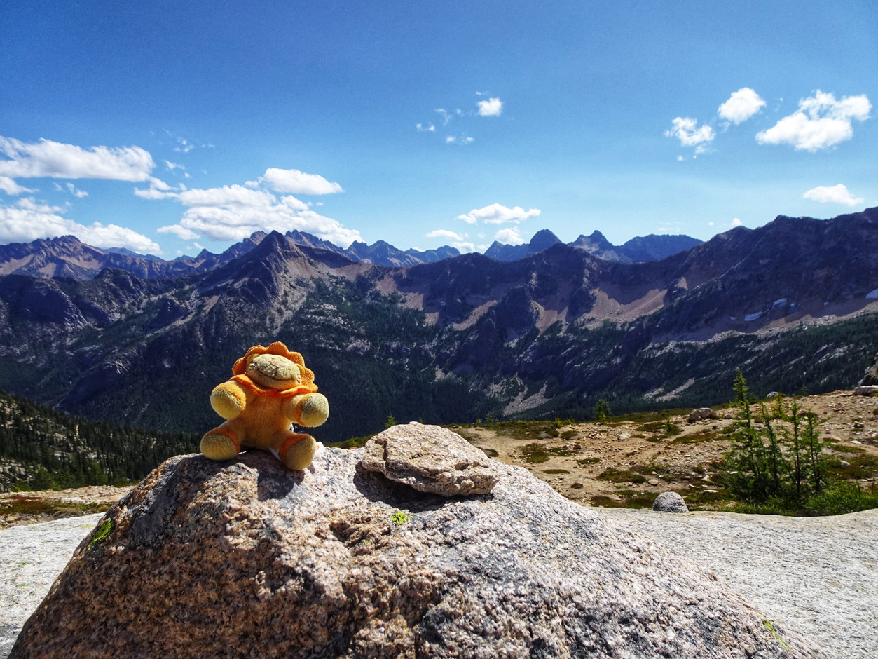  Photos from the PCT – Poldi (the mascot) on a rock                                 Guy Christen