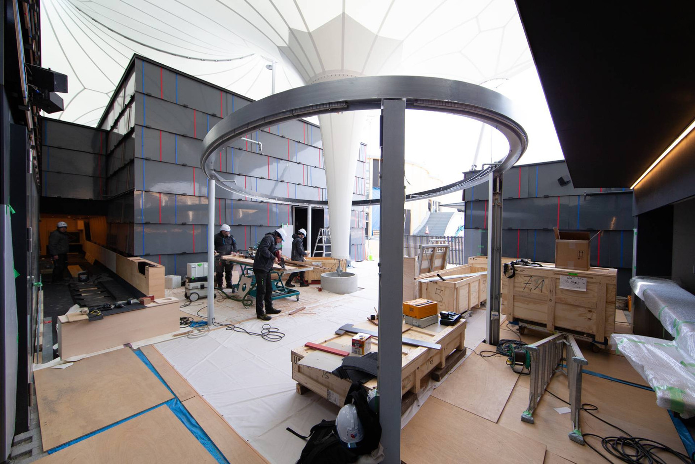 Inside the pavilion, the scenography is currently being installed. Photo: GIE Luxembourg@Expo2025Osaka