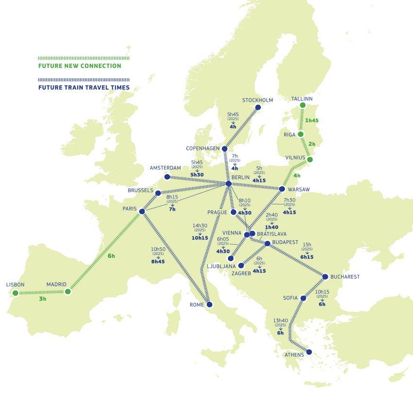 Luxembourg, “absent” from the map of future high-speed train lines.  (Map: European Commission) 