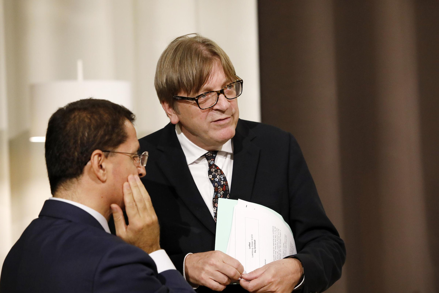 Prof. Carlo Altomonte (Bocconi's University) et Guy Verhofstadt (Parlement européen) (Photo: Olivier Minaire)