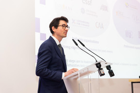 Antoine Boggini (BHB & Partners), speaking at the annual general meeting of the Luxembourg Valuation Professionals Association (LVPA). He covered key objectives for the association in 2024, creating a community and the importance of connecting with valuation professionals in Luxembourg and on the international level.  Photo: Romain Gamba/Maison Moderne