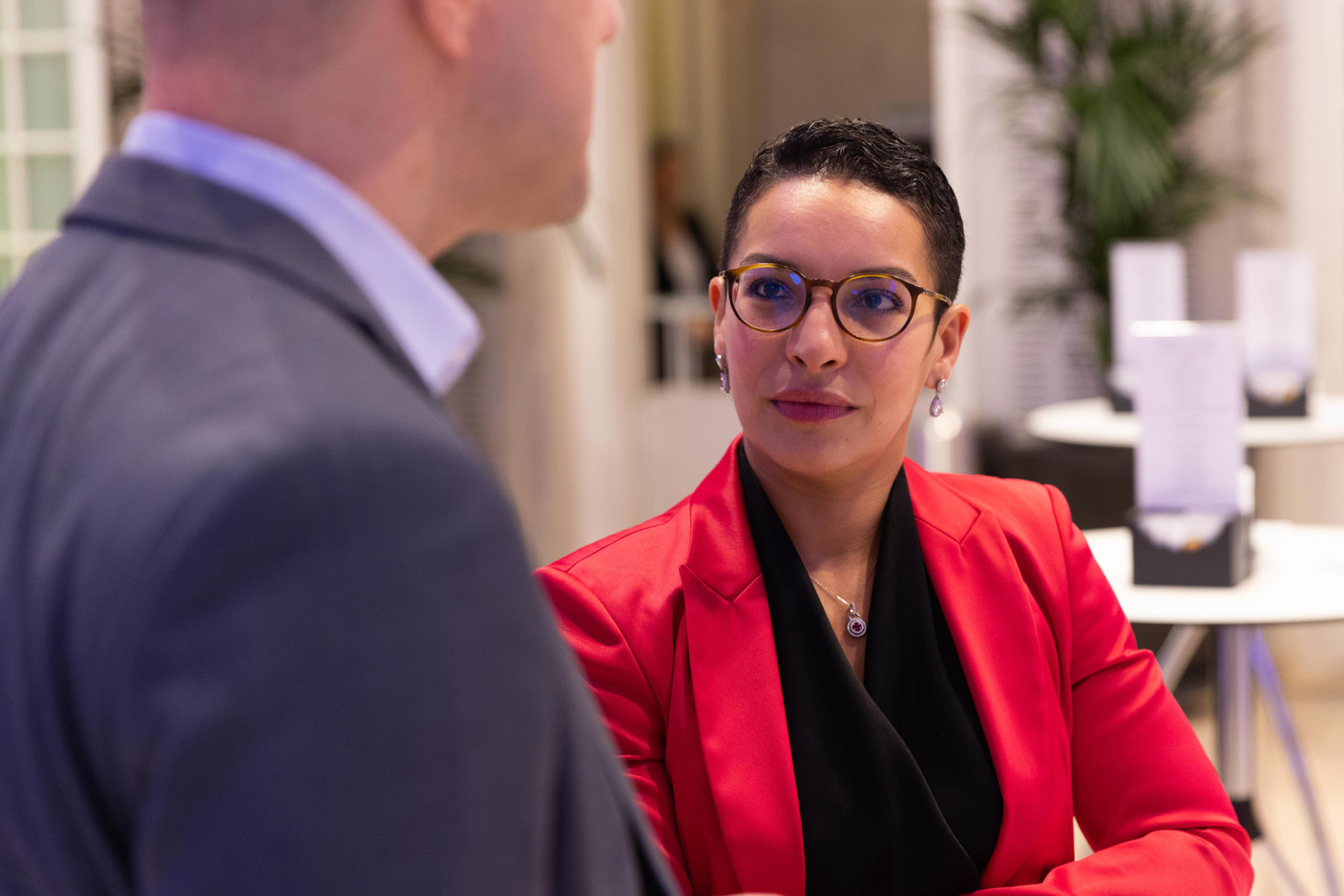 Hind El Gaidi (ICG) at the annual general meeting of the Luxembourg Valuation Professionals Association (LVPA), which took place at the Centre Culturel Schéiss on 15 November 2023. Photo: Romain Gamba/Maison Moderne