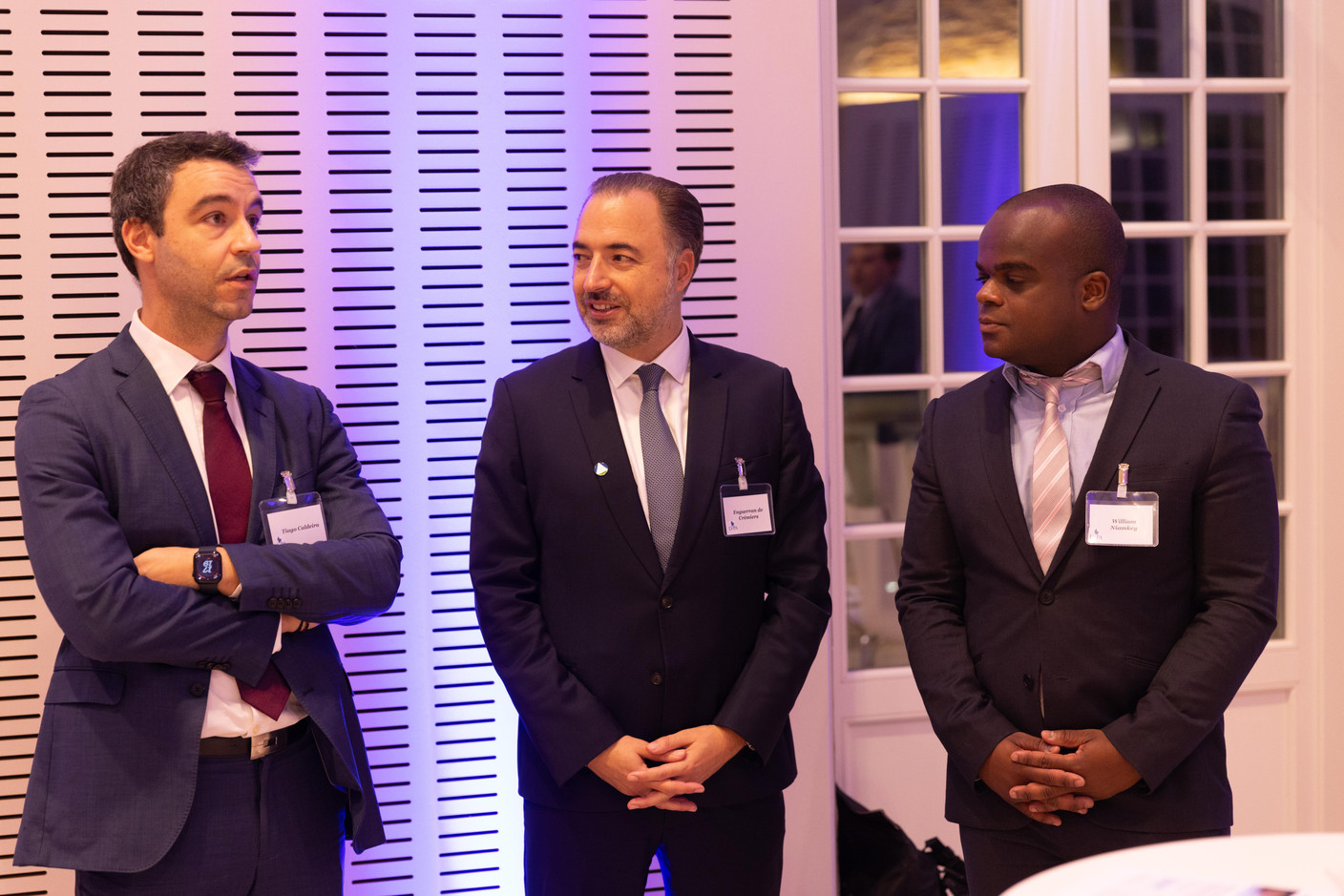Tiago Caldeira (Kroll), Enguerran de Crémiers (Kroll) and William Niamkey (Duff & Phelps) at the annual general meeting of the Luxembourg Valuation Professionals Association (LVPA), which took place at the Centre Culturel Schéiss on 15 November 2023. Photo: Romain Gamba/Maison Moderne