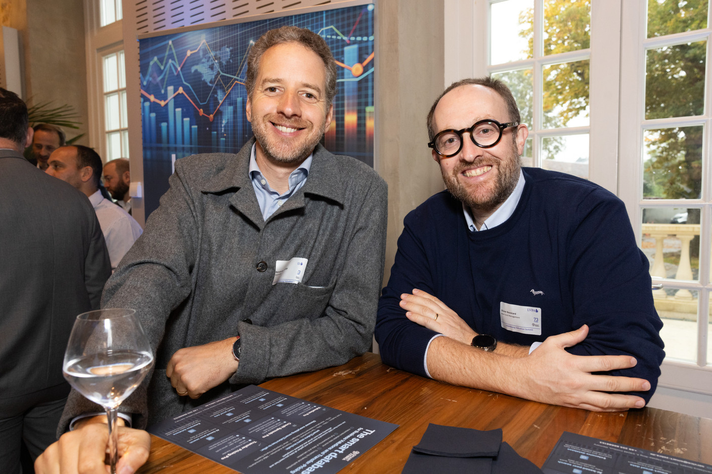 Benoit de Changy (Valut Asset Management) and Olivier Bossicard (Inter Fund Management) at the LVPA’s valuation summit at the Centre Culturel Schéiss, 25 September 2024. Photo: Eva Krins/Maison Moderne