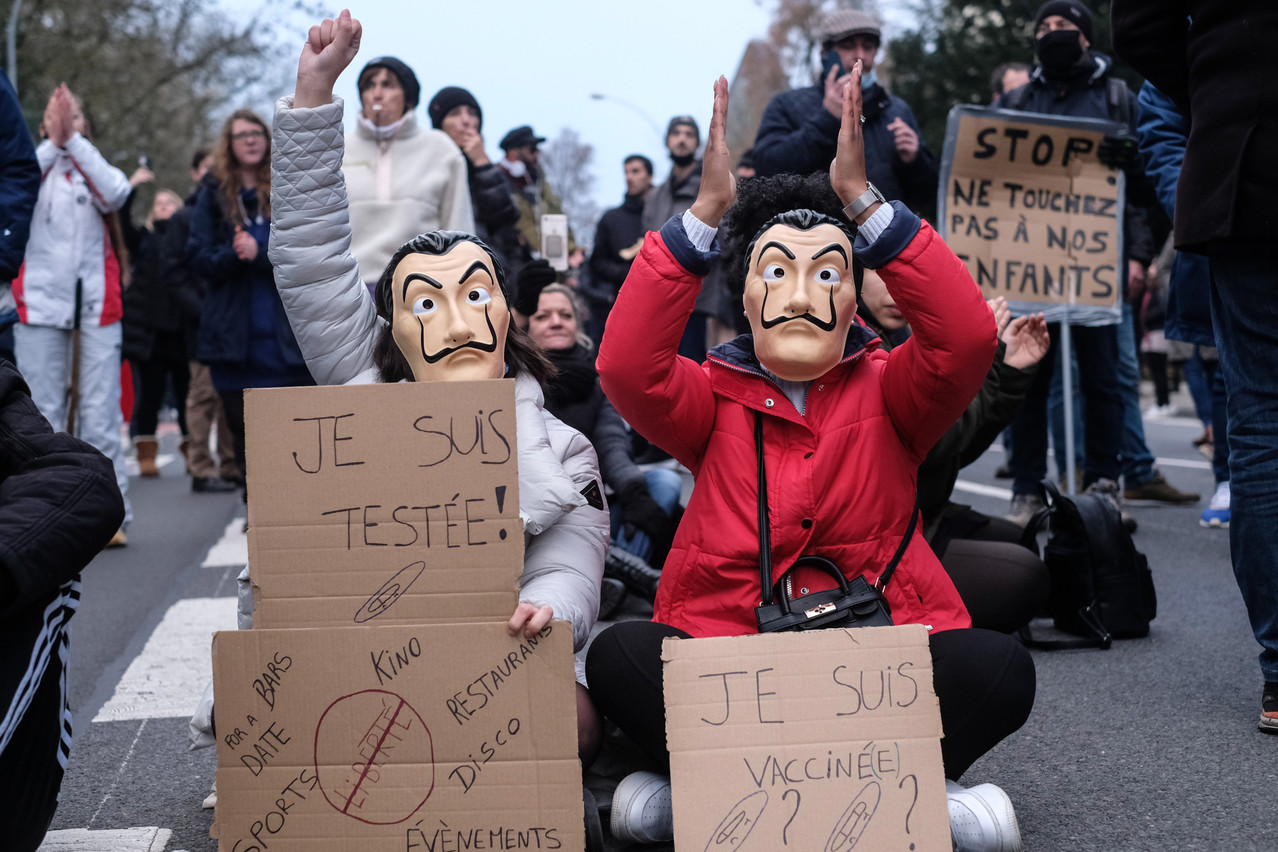 Protesters demonstrating against the covid-19 restrictions in December last year Photo: Guy Wolff/ Maison Moderne