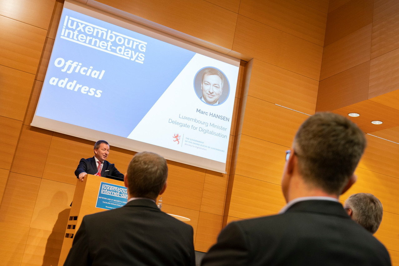 Le ministre délégué à la Digitalisation Marc Hansen (DP) a présenté les prochains développement des services numériques de l’État. (Photo: Emmanuel Claude/Focalize)