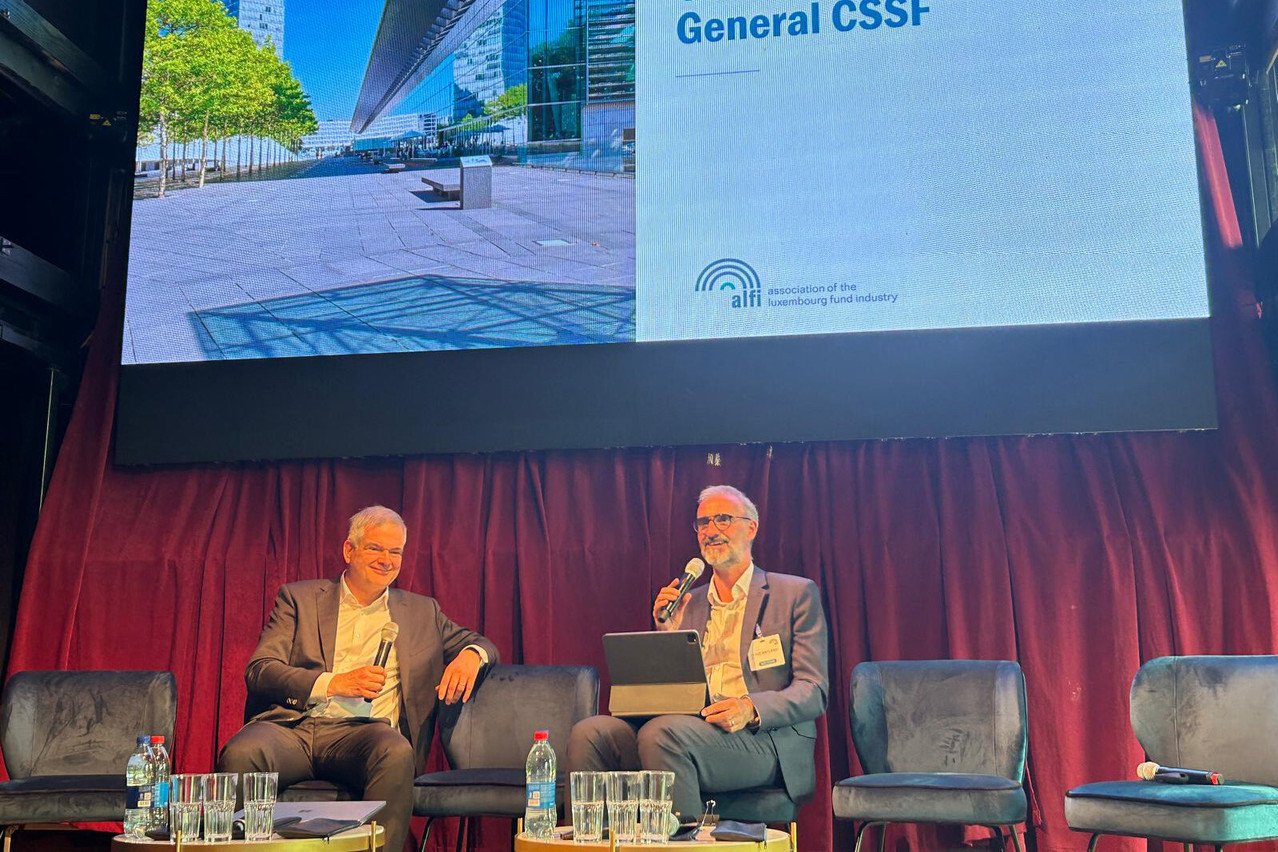 The CSSF advocated for a shift towards “a principle-based, proportionate, and risk-based approach,” utilising technology to detect money laundering in real-time while respecting privacy laws such as the General Data Protection Regulation (GDPR), explained Claude Marx during a fireside chat at Alfi’s general assembly meeting, held on 8 June 2026 in Luxembourg. Photo: Alfi