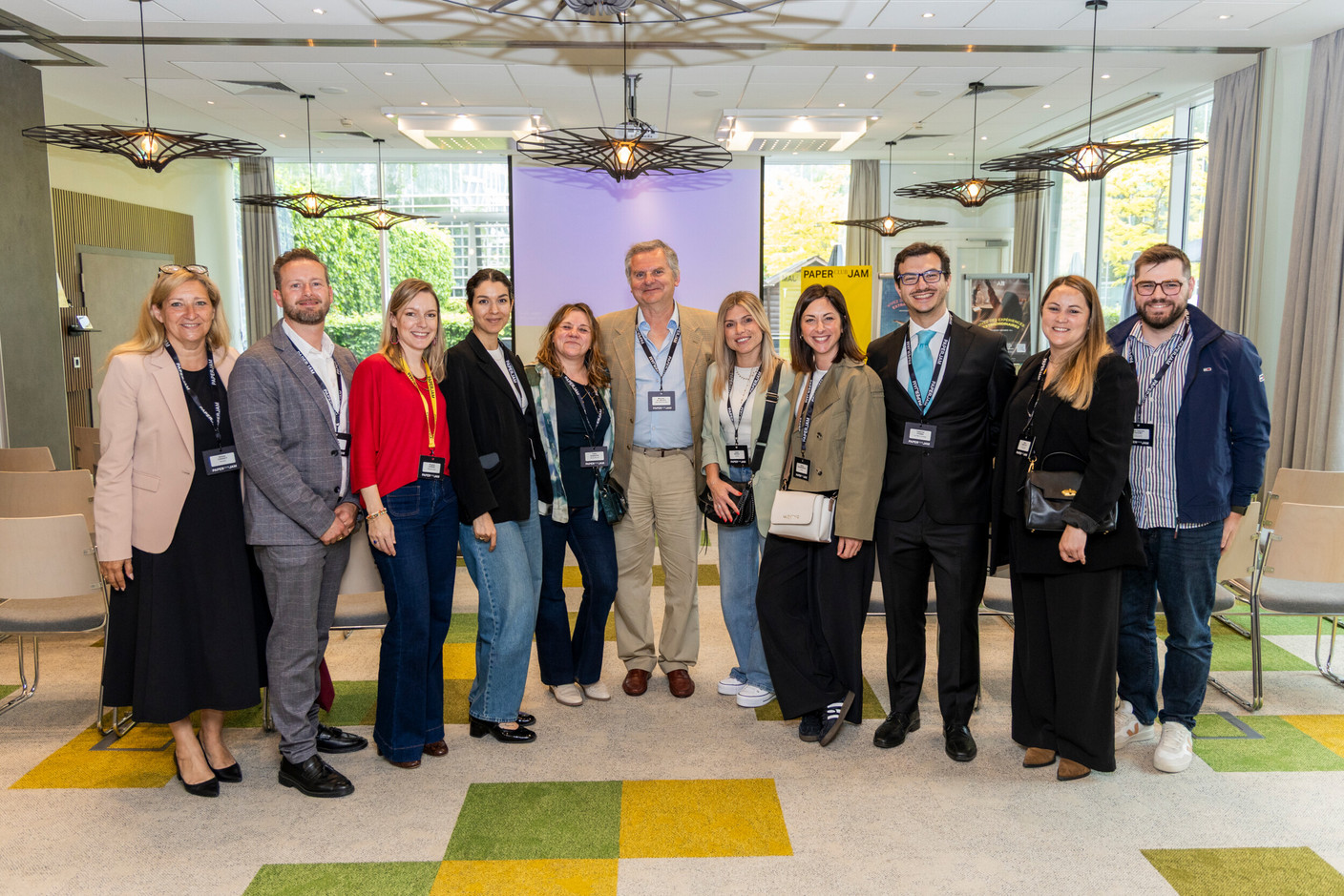 Hélène Turquey (Actualis), William Rosolen (Schüco Luxembourg), Virginie Laurent (Paperjam Club), Elise Belaid (GridX), Cathy Gasparotto (Design my Job), Massimo Del Medico (NDM Architectura), Elodie Wehrlé, Audrey Digiandomenico (Emresa), Federico Pisanu (Lux Nova Luxembourg), Rosa Lopez Foz and Jean-Basptiste Tridemy (Grant Thornton Participations). Photo: Matthieu Barbosa/Studion Photography