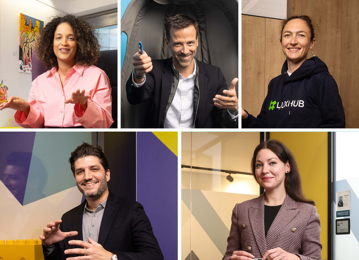 These are five entrepreneurs in Luxembourg’s fintech scene. Photos: Guy Wolff. Montage: Maison Moderne.