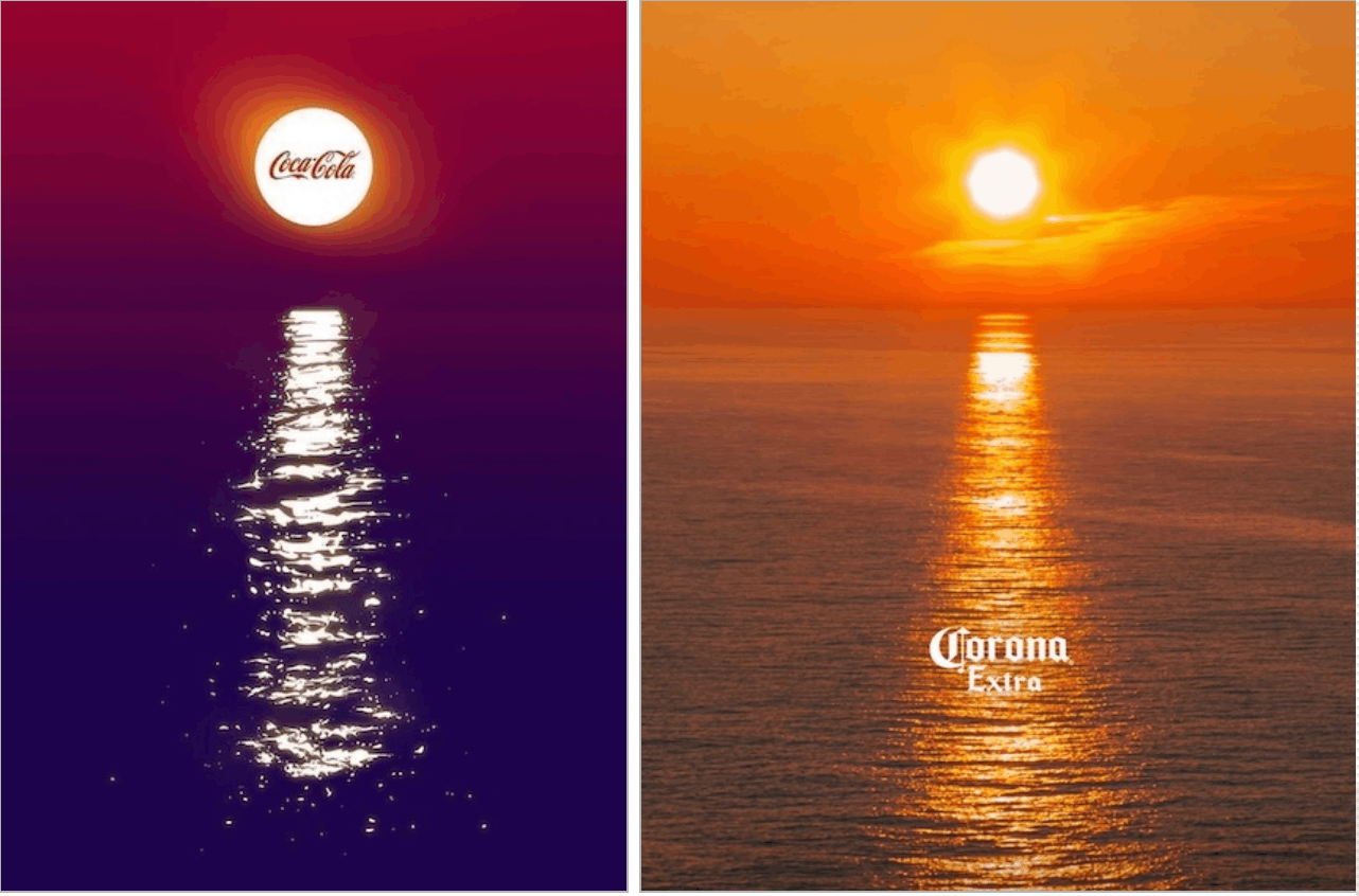 This ad for Corona Extra, which won an award at Cannes in 2024, uses a visual idea already exploited by Coca-Cola in 2017: a sunset forming the silhouette of a bottle. Photo: Joe La Pompe