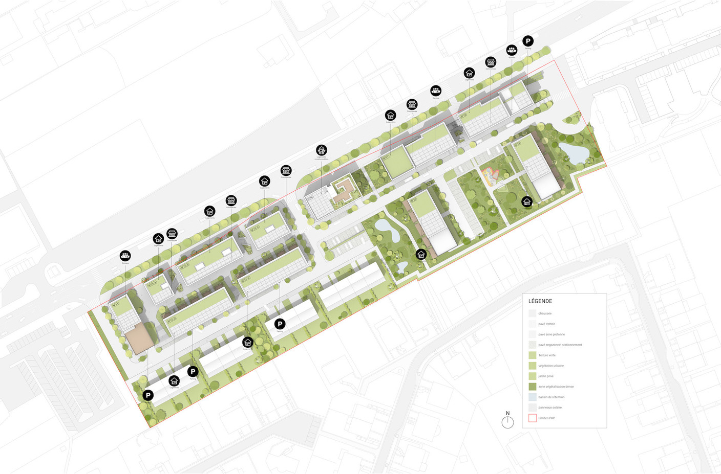 Répartition des différents programmes sur le site. (Illustration : Metaform architects)
