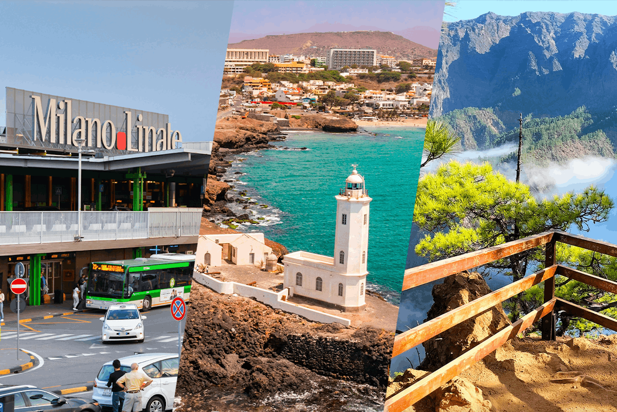 Luxair will soon be flying to Milan-Linate; La Palma, one of the Canary Islands; Praia, the capital of Cape Verde; and (not pictured) Ljubljana, Slovenia. Photos: Luxair. Montage: Maison Moderne