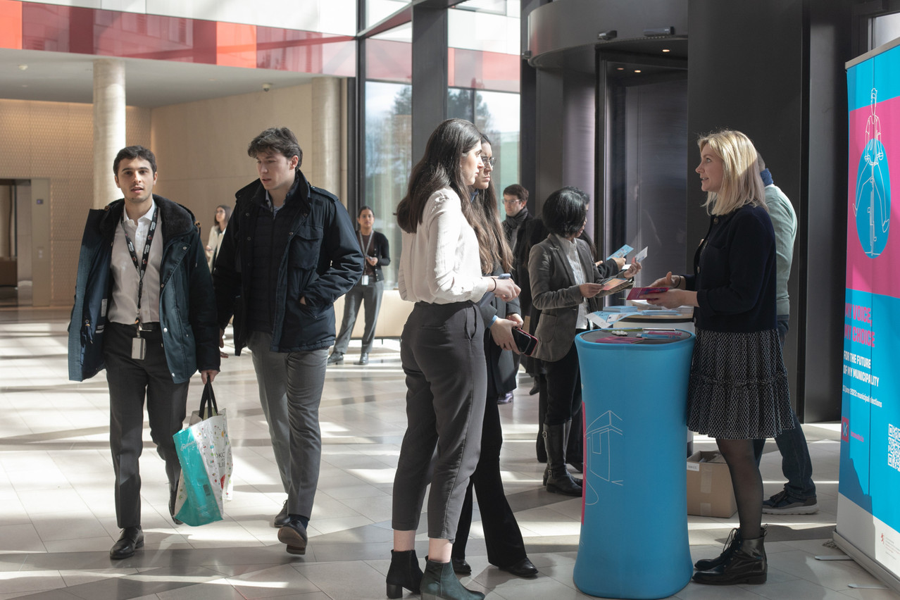 An I Can Vote campaign booth in the EY lobby encouraged people to register to vote, 29 March 2023. Photo: Matic Zorman / Maison Moderne