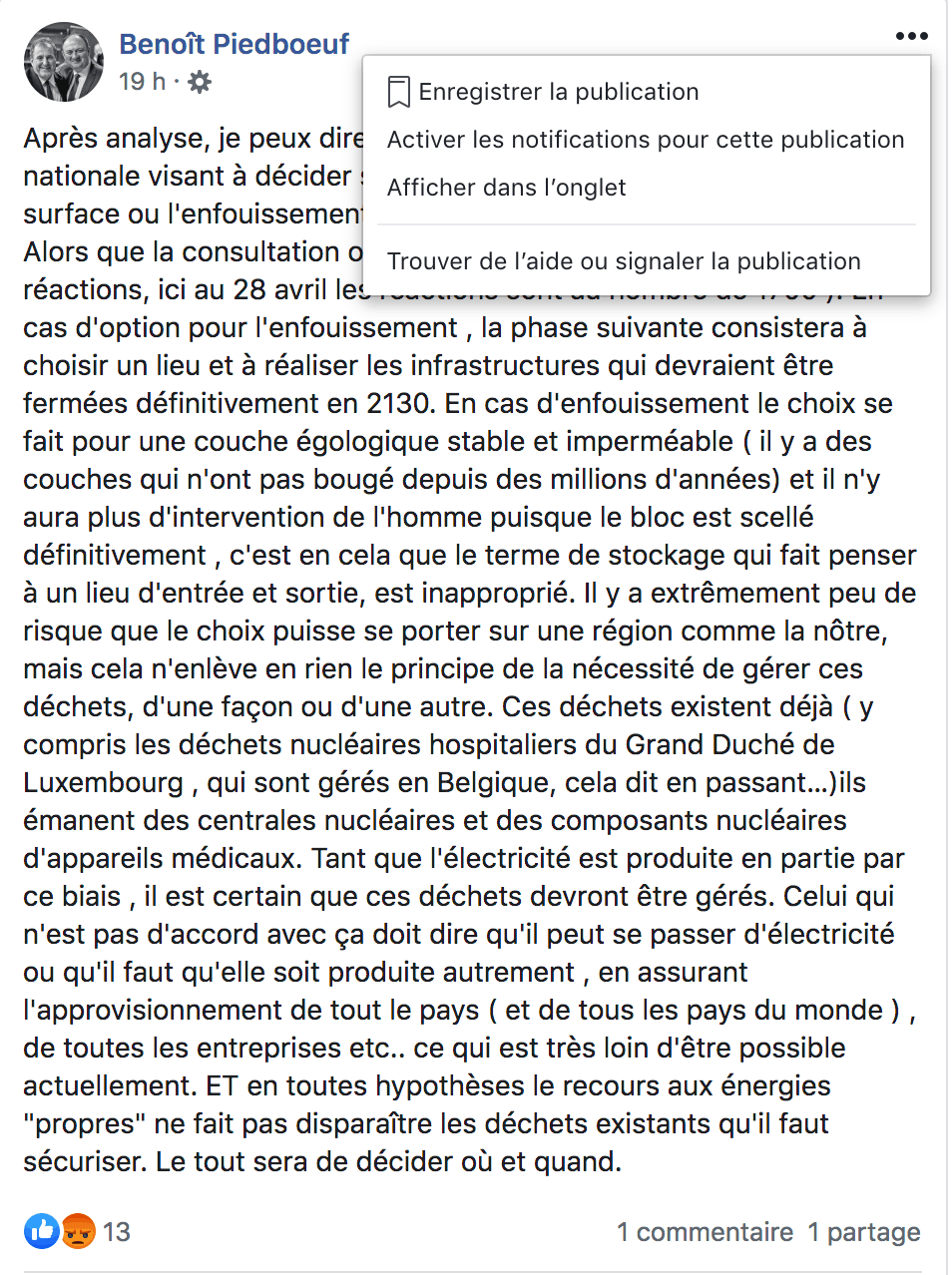 Benoît Piedboeuf a réagi sur les réseaux sociaux. (Photo: capture d’écran)