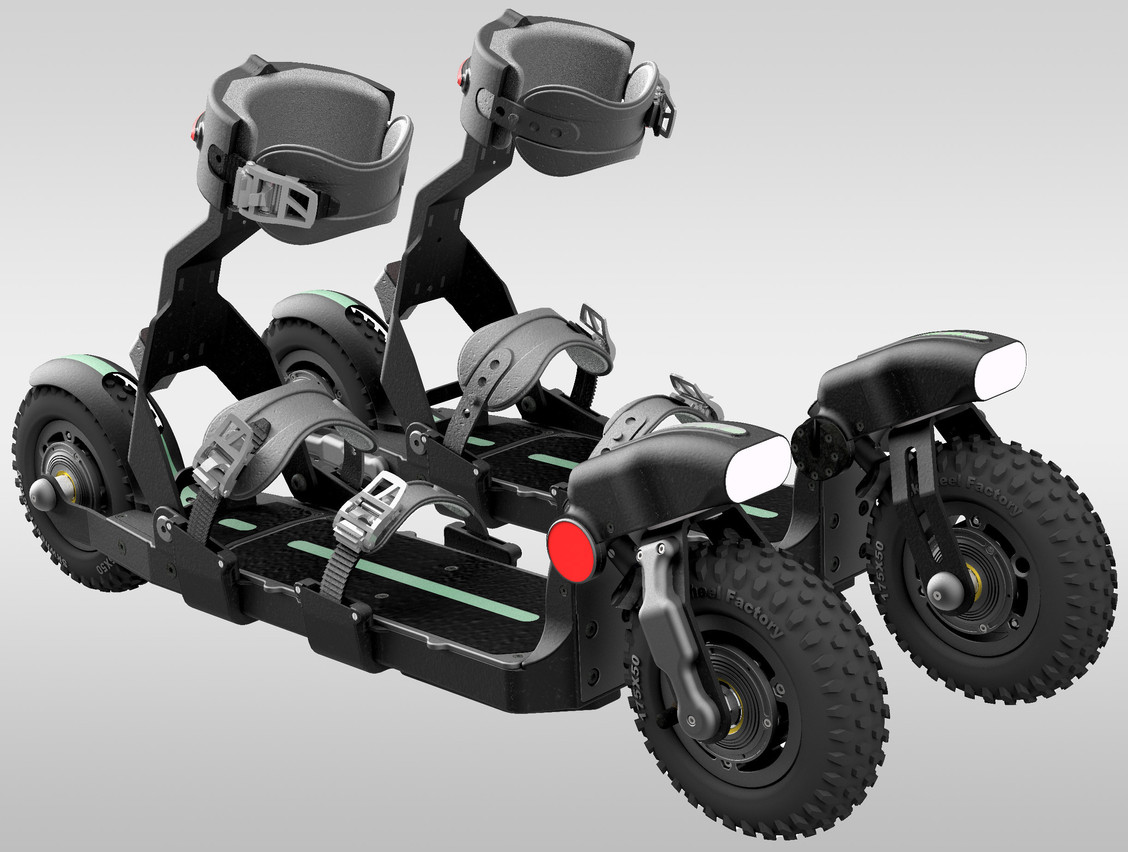 Skwheel a lancé la commercialisation de ses skis urbains et électriques, capables d’aller à 80 km/h dans n’importe quel environnement. (Photo: Skwheel)