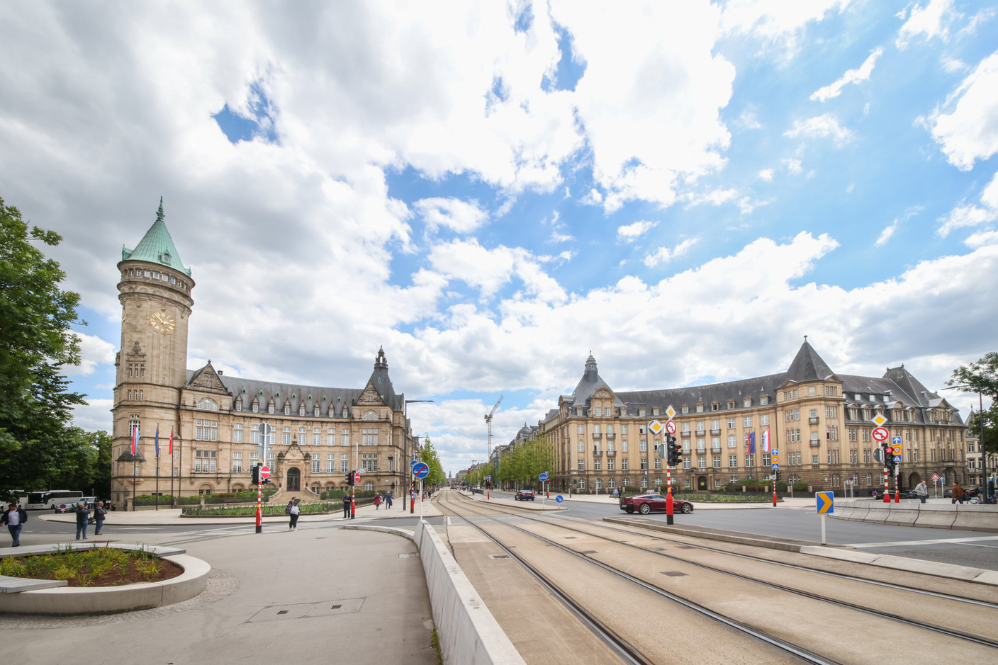 Cycle paths and the tram line traverse the square, which is located on the southern end of the Pont Adolphe (Adolphe Bridge). Photo: Marie Russillo