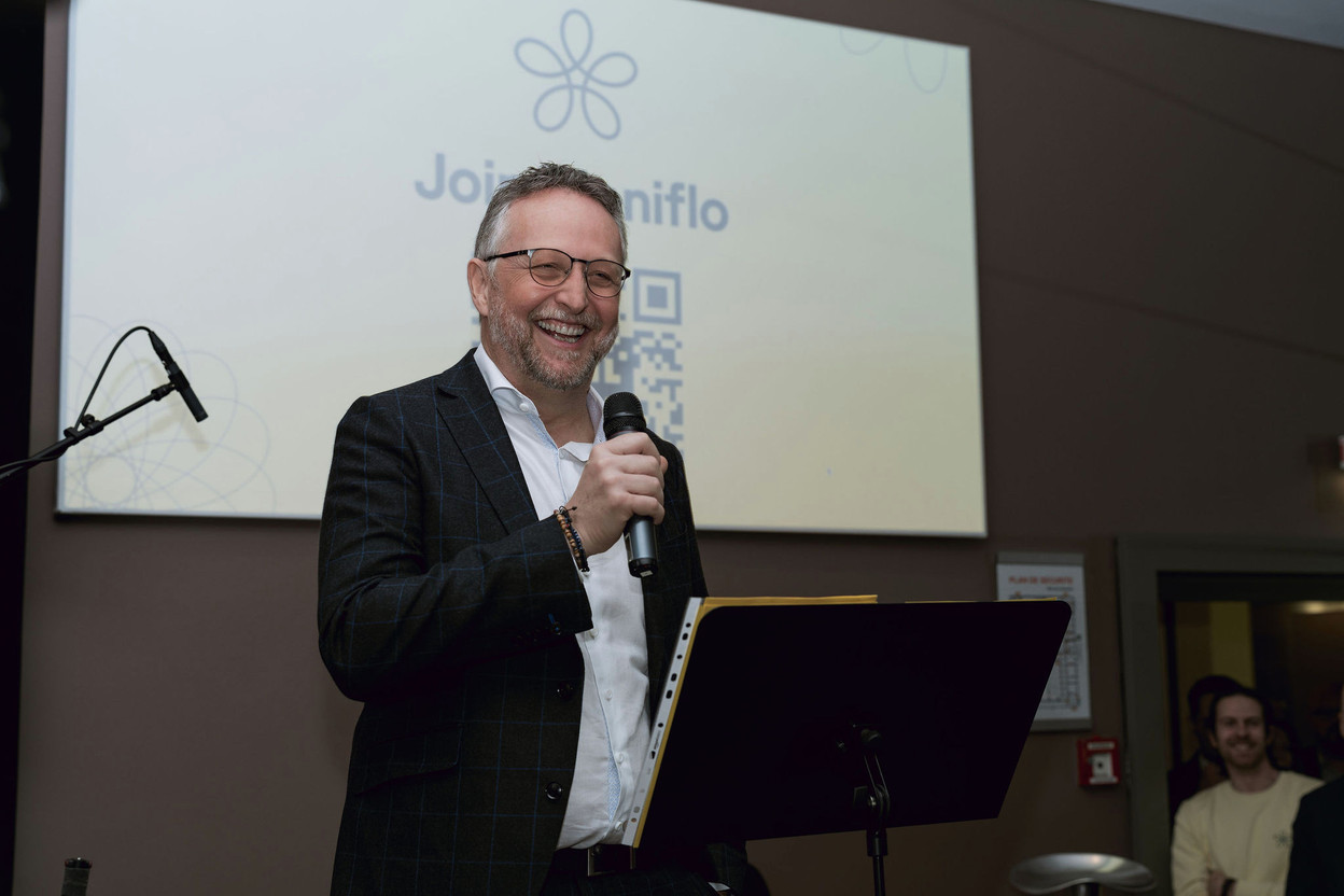 Georges Bock (Moniflo), speaking at the values-based investing platform’s official launch party on 29 February 2024. Photo: Anna Albu Photography/Moniflo