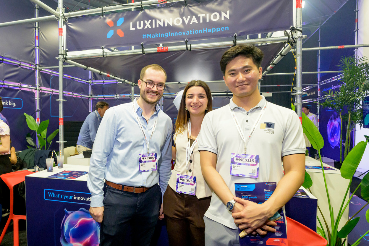 Max Krecké (Luxinnovation), Alexiane Tinant (Luxinnovation), Son Hai Ho (Luxinnovation) at Nexus 2025, Luxexpo. Photo: Nader Ghavami