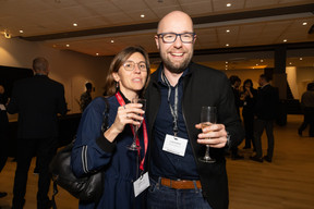 Géraldine Gij (Maison Moderne) and Cyrille Horper (Apollo Strategists) at the Paperjam Club’s 10x6 event on new risks and opportunities, held at Kinepolis Kirchberg, 17 October 2024. Photo: Eva Krins/Maison Moderne