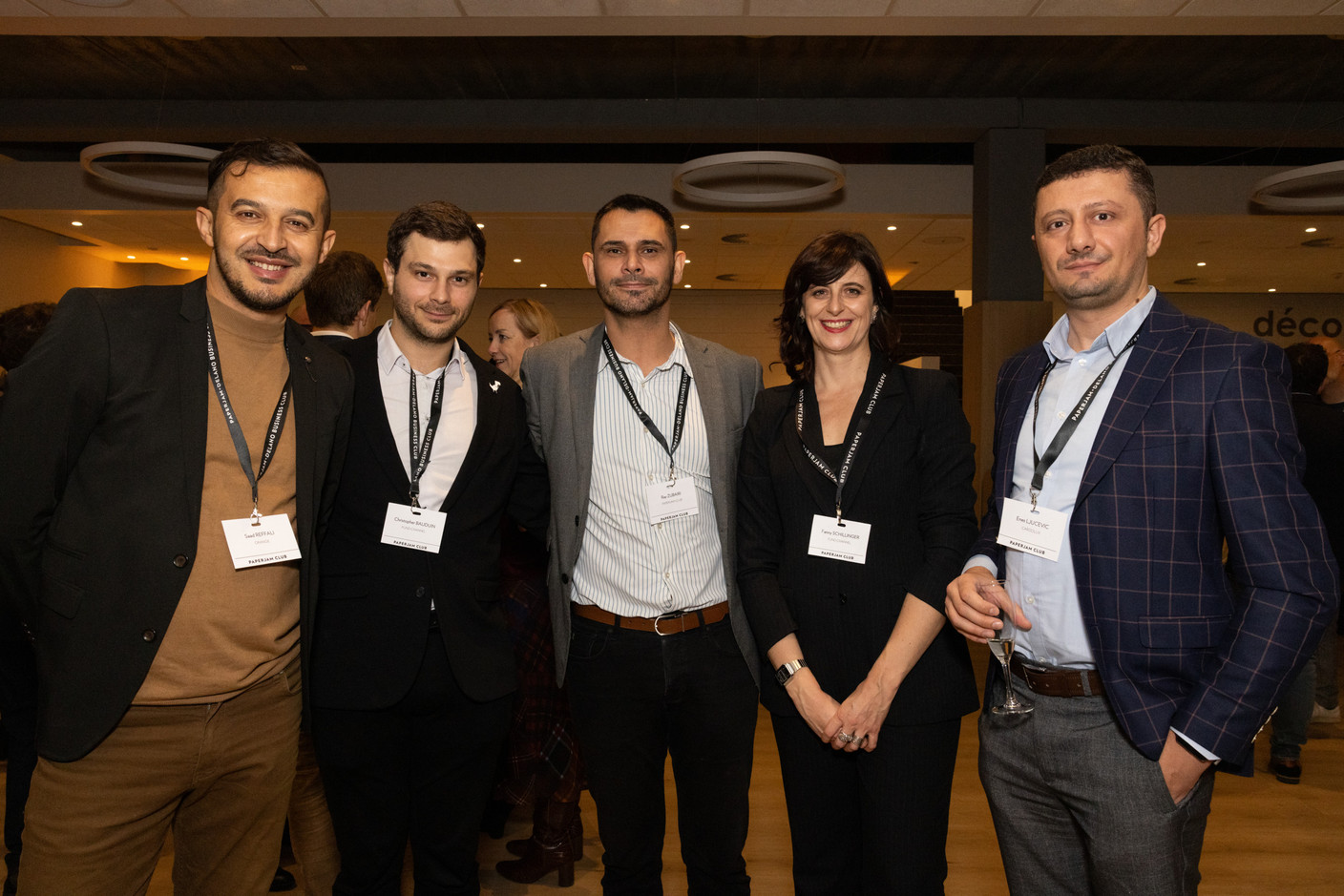 Saad Reffali (Orange), Christopher Bauduin (Fund Channel), Ray Zubairi (Paperjam Club), Fanny Schillinger (Fund Channel) and Enes Ljucevic (Cargo Lux) at the Paperjam Club’s 10x6 event on new risks and opportunities, held at Kinepolis Kirchberg, 17 October 2024. Photo: Eva Krins/Maison Moderne